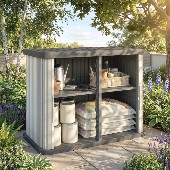 Outsunny 127 Gallon Outdoor Storage Cabinet, Plastic Storage Shed, Grey