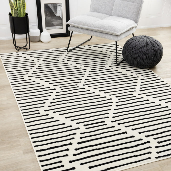 Forte Black White Stripes Area Rug - 2'7\" x 4'11\"