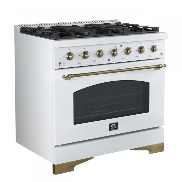 Forno Antico 36\" Freestanding Gas Range, White, Convection Oven- FFSGS6219-36WHT