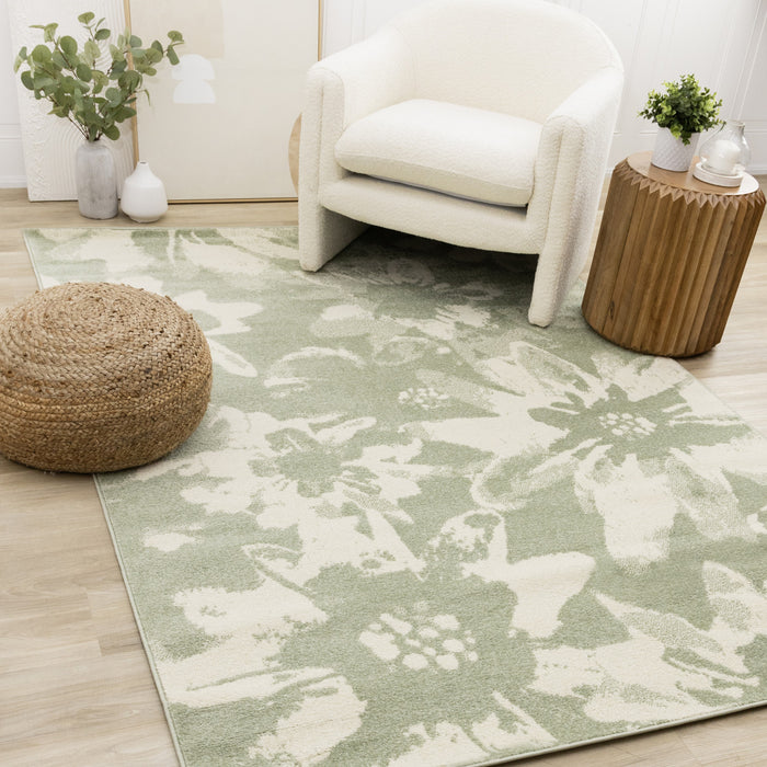 Ellis Floral Green Cream Area Rug - 7'10\" x 10'6\"
