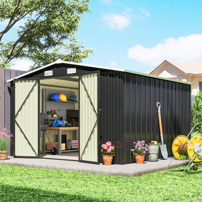 Outsunny 10' x 10' Metal Shed, Heavy Duty Outdoor Storage Shed, Dark Grey