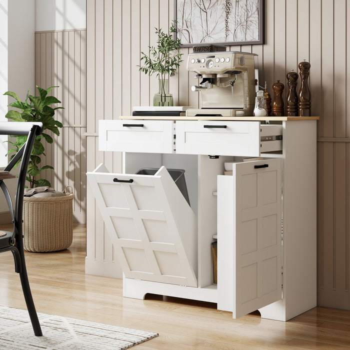 HOMCOM Tilt Out Trash Cabinet, Kitchen Island with Garbage Cabinet, White
