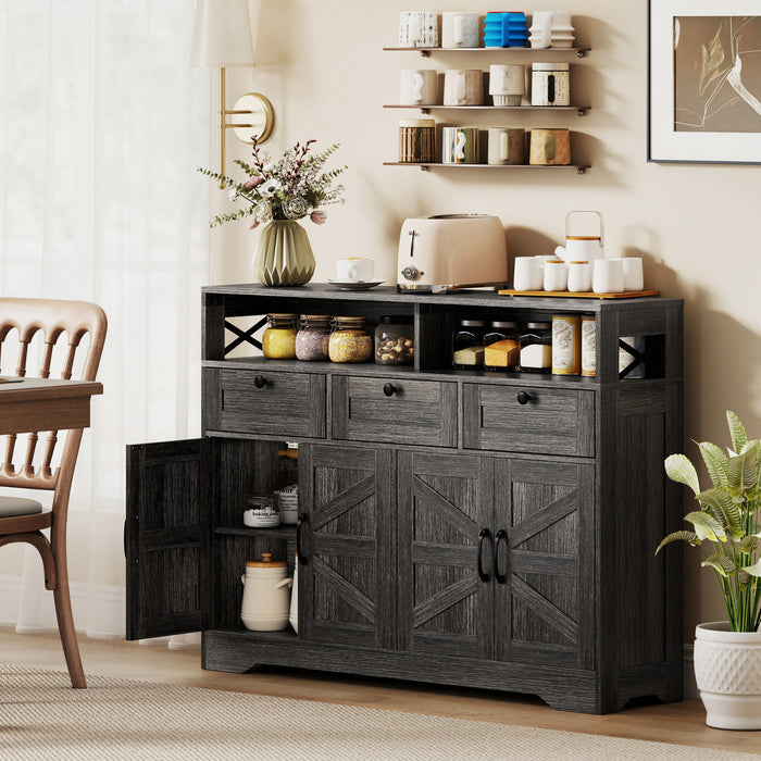 HOMCOM Sideboard, Buffet Cabinet with 4 Barn Doors and 3 Drawers Dark Brown