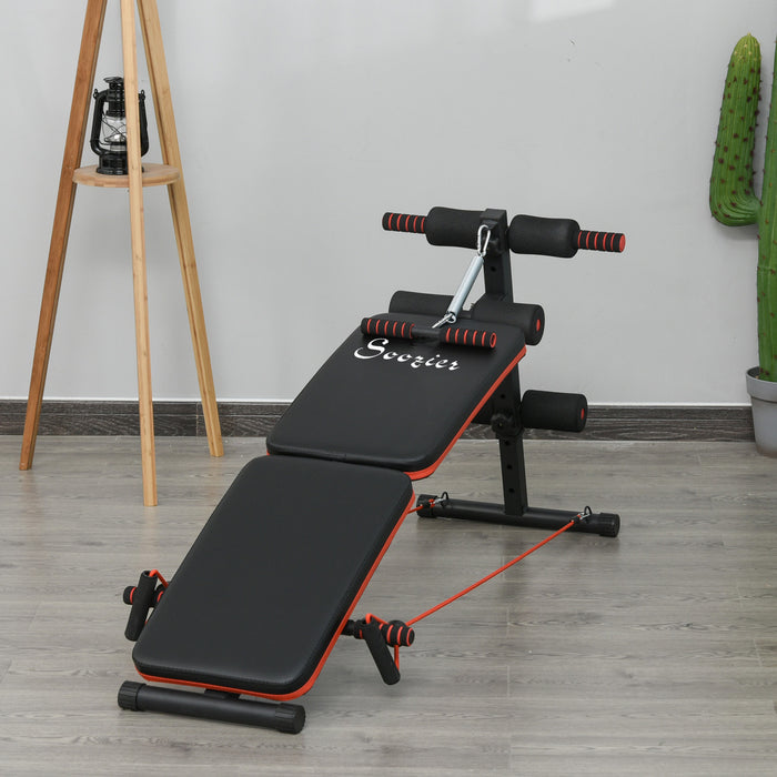 Soozier Sit Up Bench Core Workout Adjustable Thigh Support Foldable For Home Gym Black