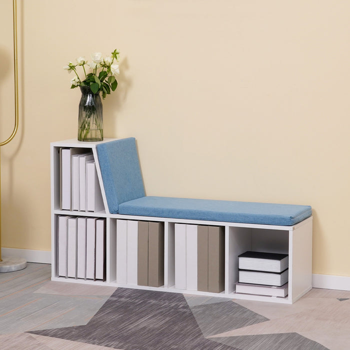HOMCOM 5-Cubby Bookcase with Cushioned Reading Nook, Blue