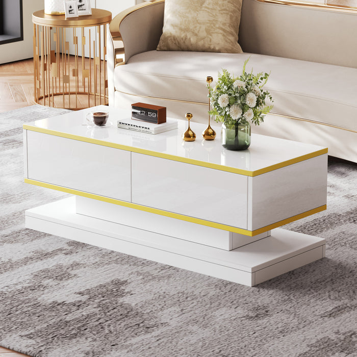 James Coffee Table with 2 Drawers Gold,White
