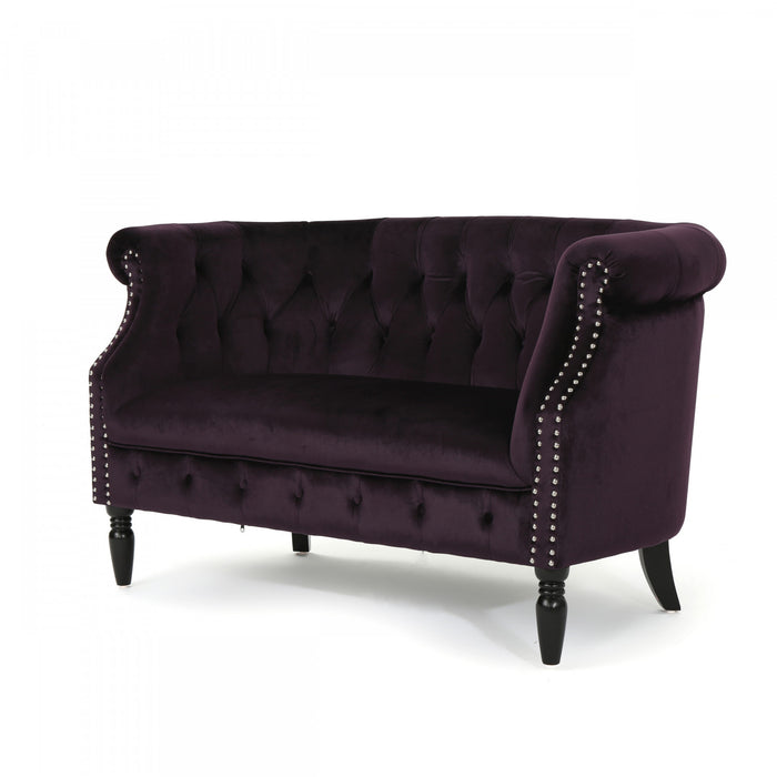 Vivian Solid Wood Rolled Arms Velvet Loveseat,Black Berry