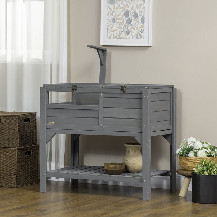 Pawhut Wooden Tortoise House Habitat With Shelf, Tortoise Enclosure For Small Animals With Light Support Frame, Reptile Cage With Tray For Indoor Use, 33\" L X 20\" W X 41\" H