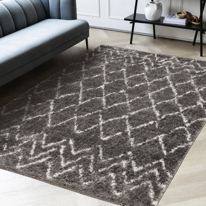 Taylor Grey Cream Rustic Diamond Rug, 7'10\" x 10'6\" Indoor Area Rug