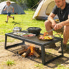 Outsunny Folding Campfire Grill, 36" x 18" Heavy Duty Carbon Steel Grill Grate with Folding Legs, Portable Campfire Cooking Equipment for Outdoor BBQ and Open Fire, Black