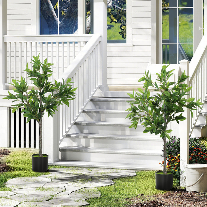 HOMCOM Set of 2 Fake Plants with 345 Leaves, Lifelike Laurel Trees, Green