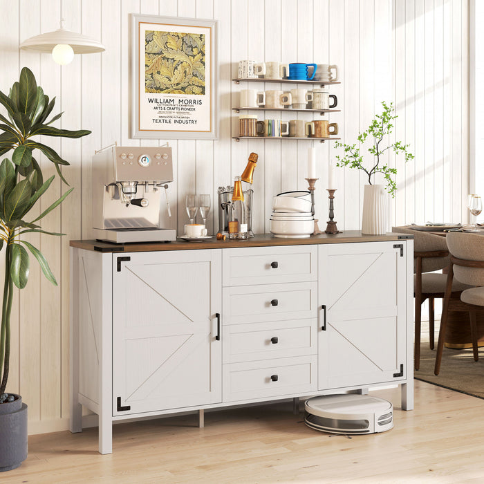 HOMCOM 59\" Farmhouse Sideboard Buffet Cabinet with 2 Barn Doors, White