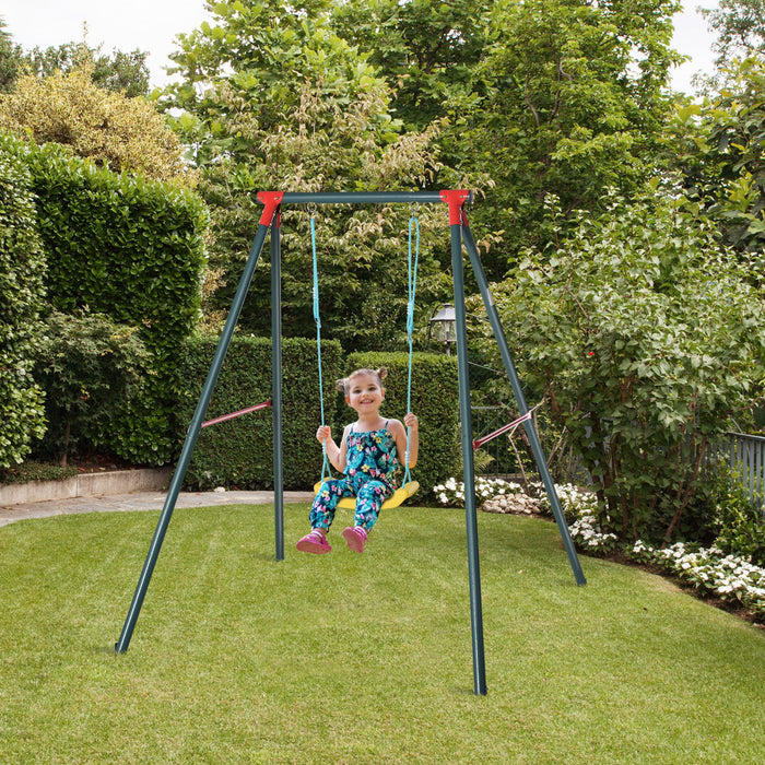 Outsunny Swing Set For Kids Outdoor Backyard, Baby Swing W/adjustable Rope Heavy Duty A-frame Stand For 3-8 Years Old Boys And Girls