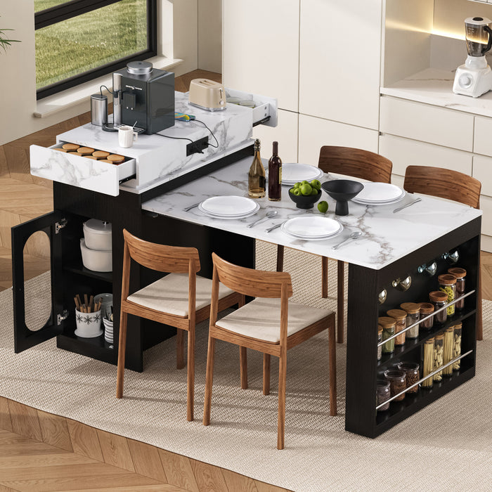 Logan Extendable Dining Table with Folding Top and Storage Drawers,Black