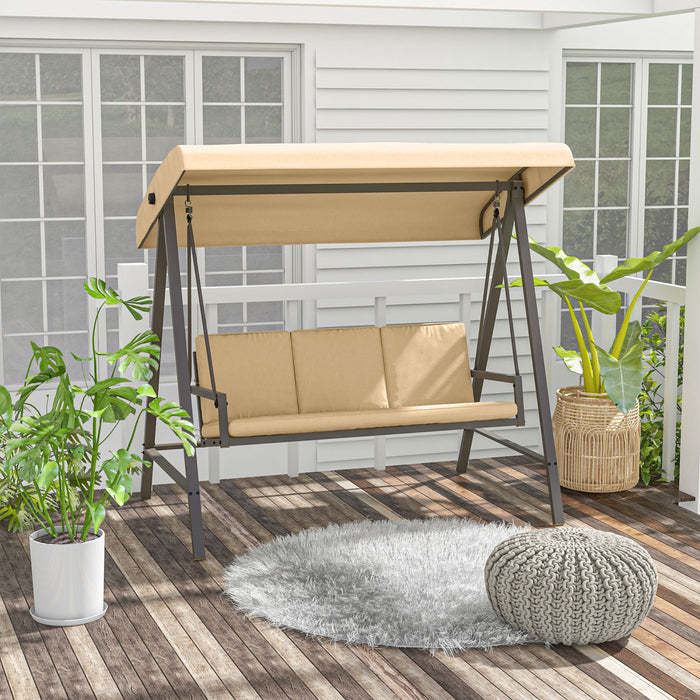 Outsunny 3 Seater Patio Swing Chair, Outdoor Swing Seat, Beige