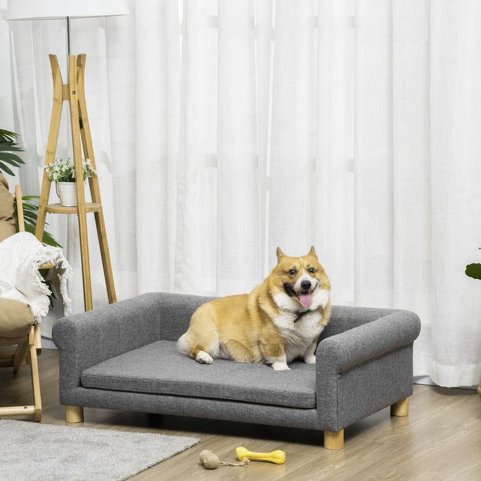 Pawhut Modern Pet Sofa Cat Or Medium Large Dog Bed W/ Removable Seat Cushion, Dark Grey