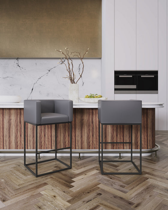 Embassy Mid-Century Modern Metal Upholstered Counter Stool in Gray - Set of 3