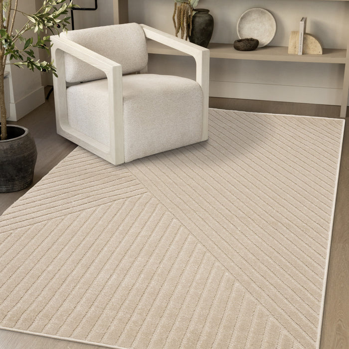 Oslo Beige Angled Striped Design Rug, 7'10\" x 10'6\" Indoor Area Rug