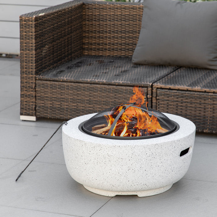 Outsunny 24\" Outdoor Fire Pit With Stone Effect, Wood-burning Firepit Fireplace With Spark Screen And Poker For Backyard Camping Bonfire, Gray