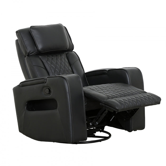 Kingsley 37 in. Leather Match Swivel Glider Recliner - Black
