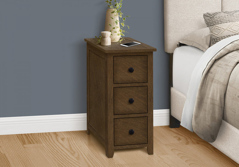Accent Side End Table Nightstand Narrow Bedroom Storage Drawer Brown Veneer Transitional