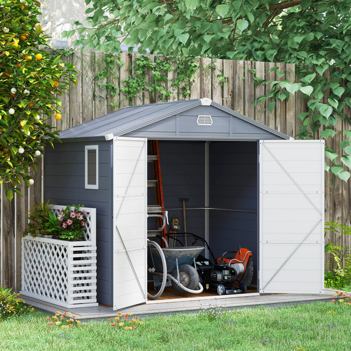 Outsunny 8' X 6' Garden Storage Shed W/ Latch Door, Air Vents, Pp, Grey