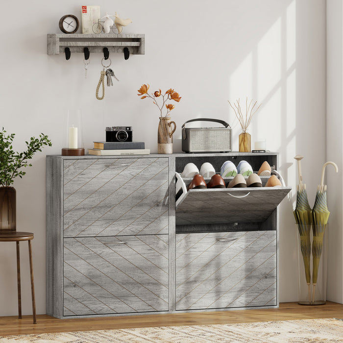 HOMCOM Slim Shoe Cabinet with 4 Flip Drawers for 12-20 Pair of Shoes