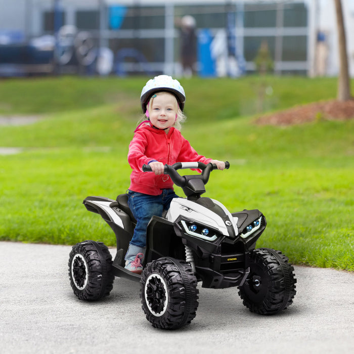 Aosom 12v Kids Powered Ride-On Atv, Four Wheeler Kids Quad With Music, Mp3, Headlights, High & Low Speed, Battery Powered Electric Atv For Boys & Girls Gift, White