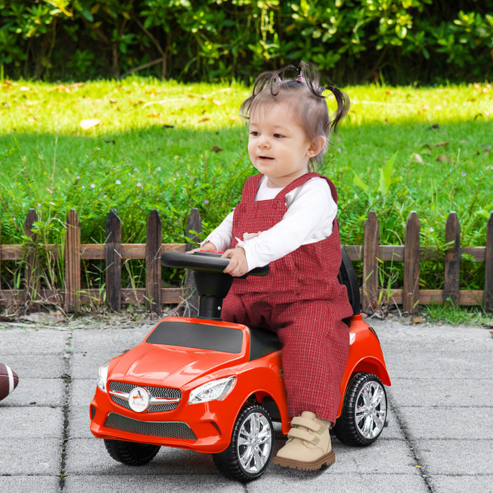 Aosom Kids Ride On Push Car, Foot-to-Floor Walking Sliding Toy Car for Toddler with Under Seat Storage, Music, Headlights, Red