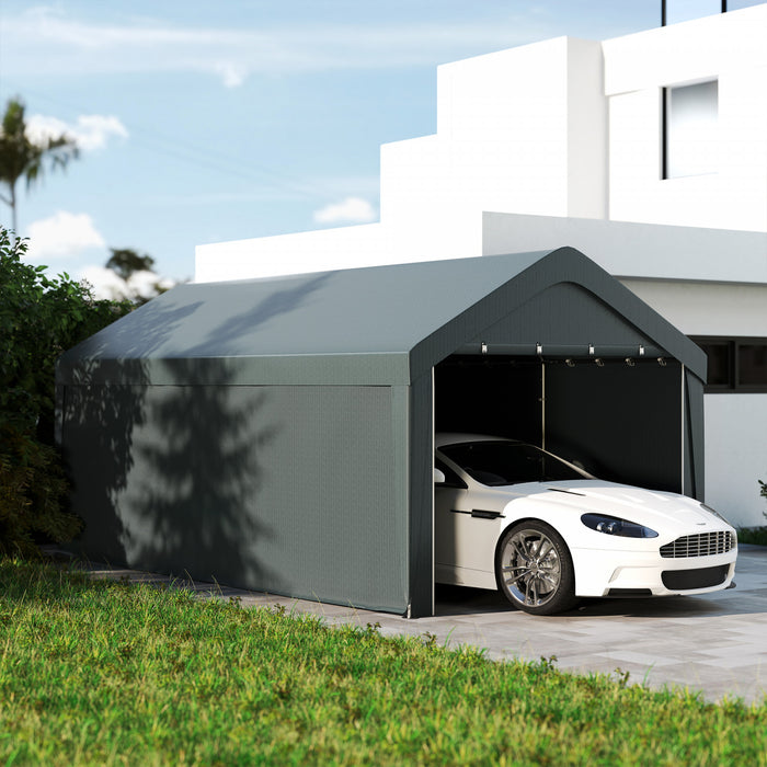 Outsunny Carport, 10 X 20 Ft Car Shelter With 2 Roll-up Doors, Dark Grey
