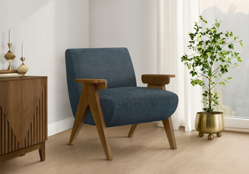 Monarch Specialties - Accent Chair, 31\"H, Upholstered, Living Room, Bedroom, Blue Fabric, Brown Walnut Wood