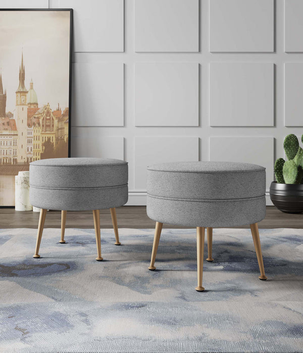 Bailey Mid-Century Modern Upholstered Accent Ottoman in Gray - Set of 2