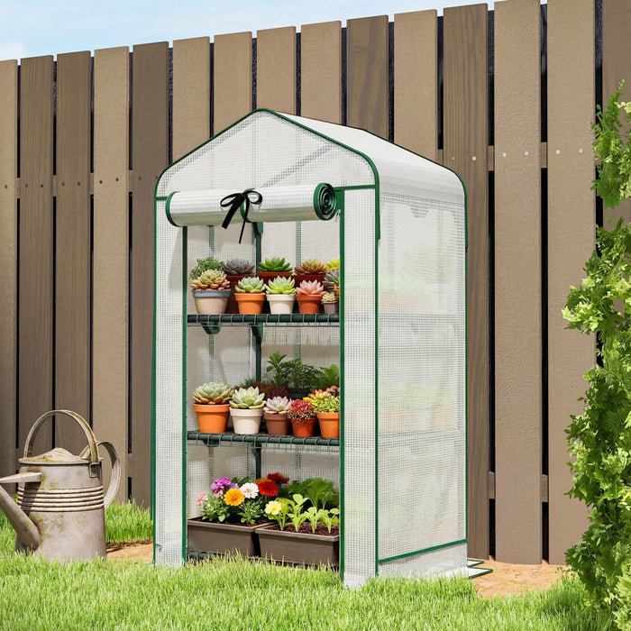Outsunny Mini Greenhouse with Screen Roof, Portable Small Greenhouse, White
