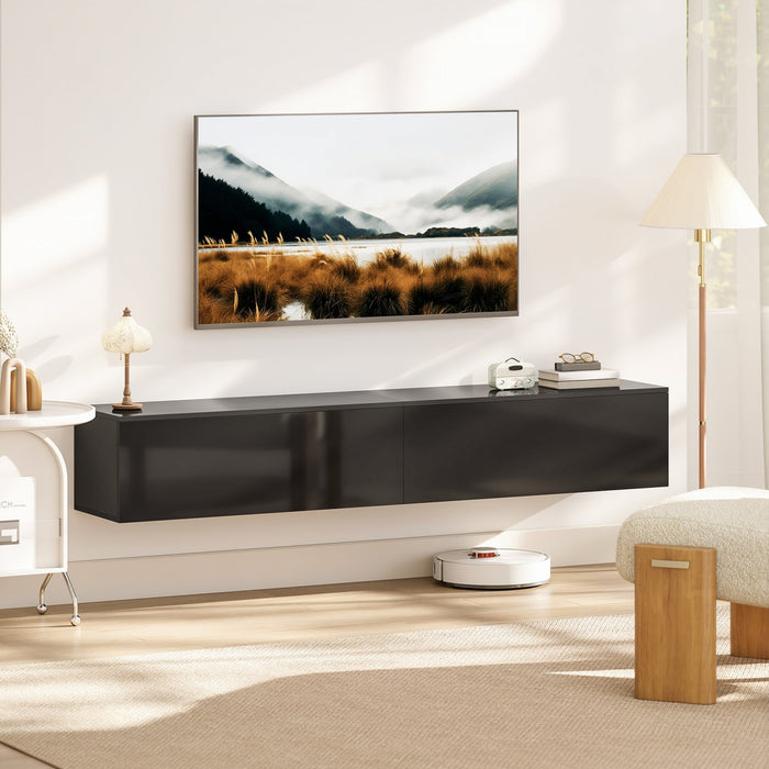 HOMCOM 70.9\" Floating TV Stand for 75\" TVs Media Console High Gloss Black