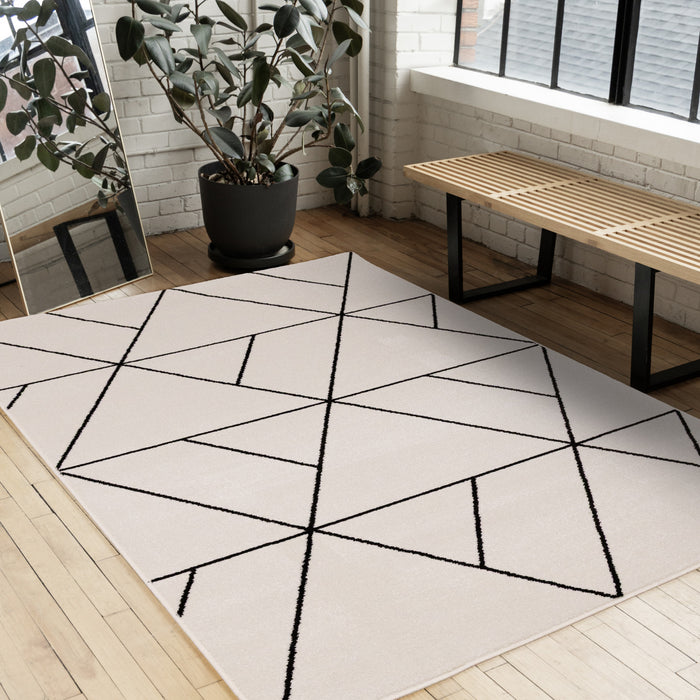 Covington White Black Modern Geometric Trellis Design Rug, 7'10\" x 10'6\" Indoor Area Rug