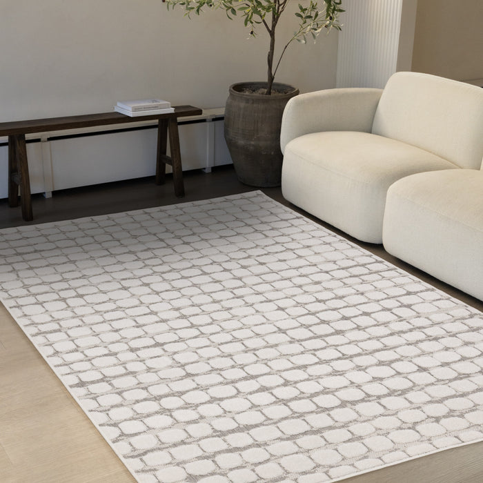 Oslo White Great Pebble Patterned Rug, 7'10\" x 10'6\" Indoor Area Rug