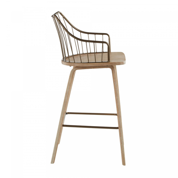 LumiSource Winston Wood Farmhouse Counter-Height Stool - Whitewashed/Antique Copper
