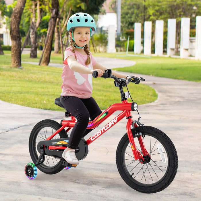 Costway 16\" Led Lighted Kids Bike With Adjustable Seat Coaster Brake Training Wheels Red