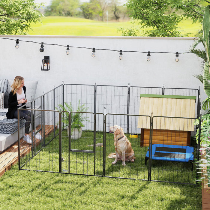 PawHut 16 Panels Dog Playpen, 27\" W x 39.5\" H Portable Heavy Duty Pet Fence with Door & Strap for Indoor Outdoor Backyard Garden, Foldable Puppy Pet Pen for Large Dogs