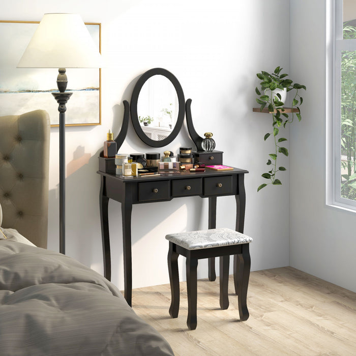 HOMCOM Wooden Vanity Table Set, Makeup Table with 360° Rotating Mirror