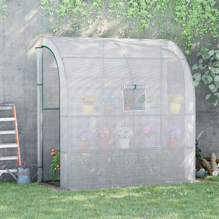 Outsunny 7' X 3' X 7' Outdoor Lean-to Walk-in Greenhouse, Plant Gardening Green House With Roll-up Mesh Windows, Zipper Door And 3-tier Shelves, White