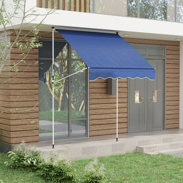 Outsunny 6.6'x5' Manual Retractable Patio Awning Window Door Sun Shade Deck Canopy Shelter Water Resistant Uv Protector Dark Blue