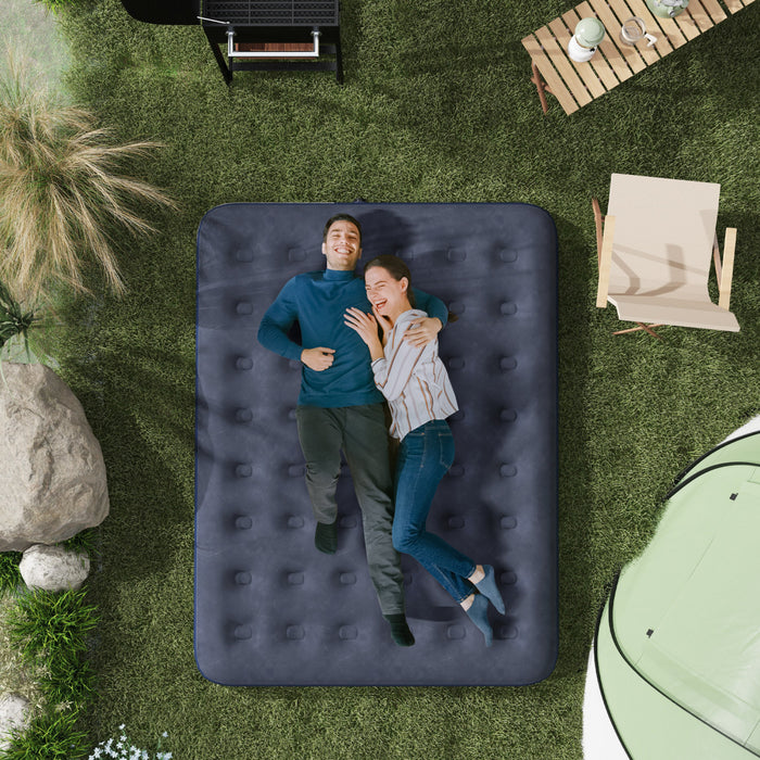 Outsunny Queen Air Mattress Inflatable Double Air Bed, Dark Blue