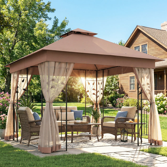 Outsunny 10' x 10' Patio Gazebo, Outdoor Gazebo Canopy, Dark Brown