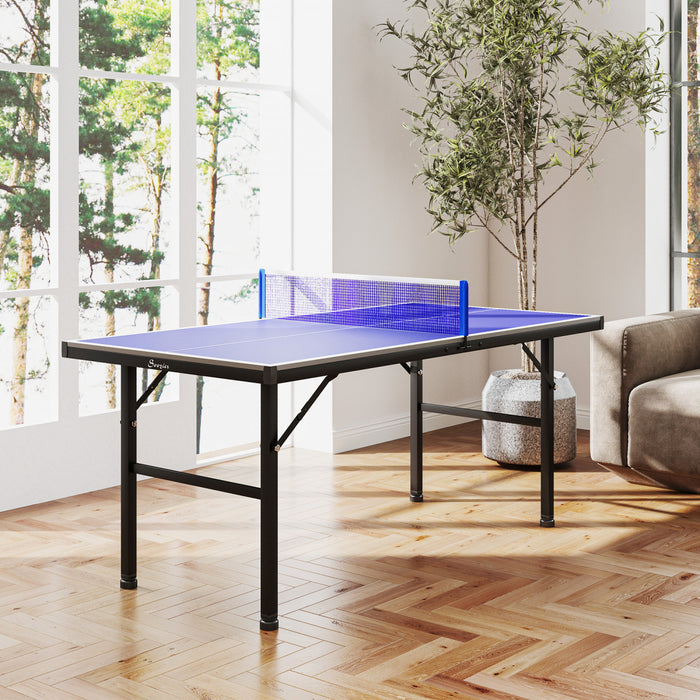 Soozier Mini Ping Pong Table With Adjustable Feet For Outdoor Indoor, Blue