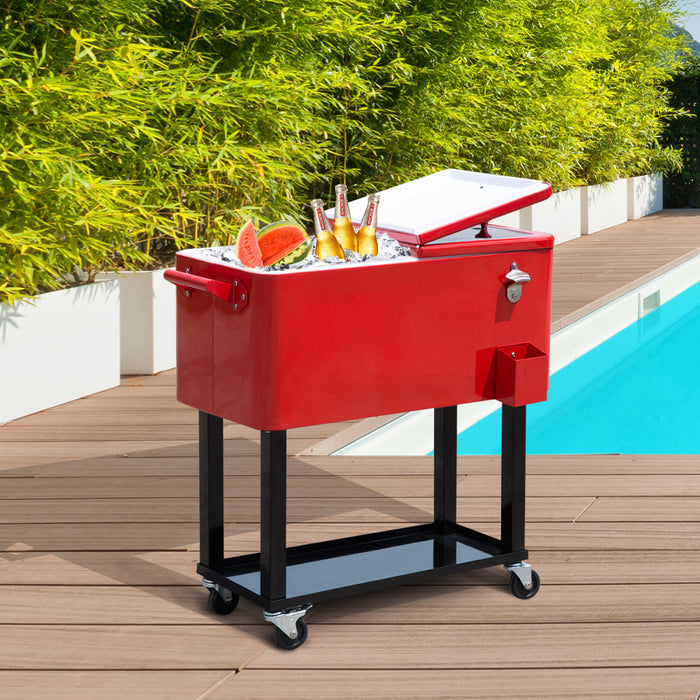 Outsunny 80 Quart Rolling Cooler Cart Portable Patio Ice Beer Beverage