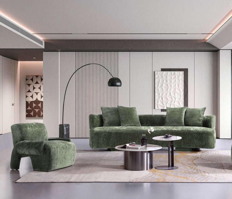 Verandah Mid-Century Modern 2-Piece Sofa Set in Olive Green