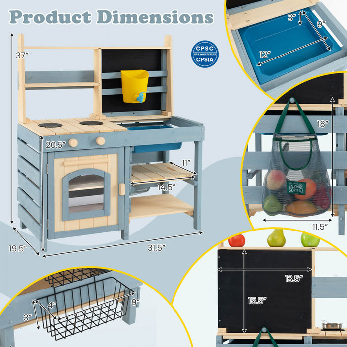 Costway 2-in-1 Outdoor Mud Kitchen With Faucet & Removable Sink Metal Baskets Storage Bag
