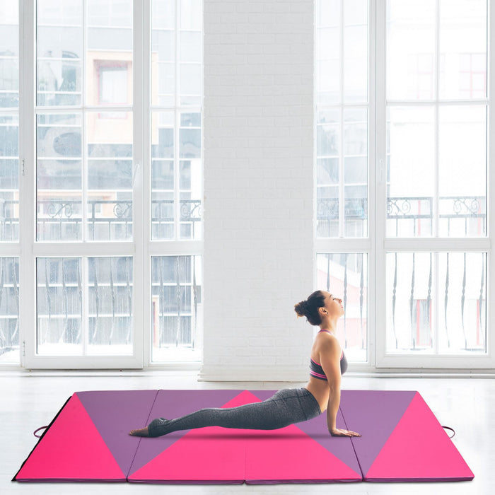 Soozier 4ftx10ftx2inch Pu Cuir Gymnastique Tumbling Gym Mat Arts Pliant Yoga Exercice Pad 4 Panneau (rose/violet)