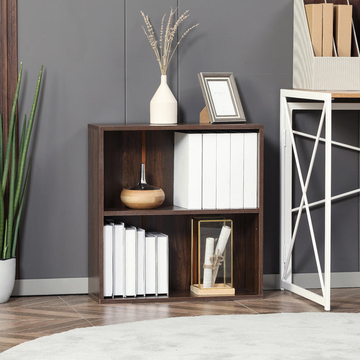HOMCOM 2 Tier Wood Bookcase Small Storage Bookshelf Home Office Furniture Walnut